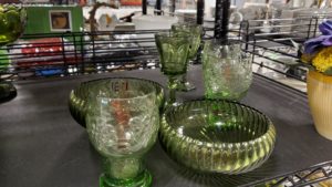 green glassware from Goodwill Cincinnati