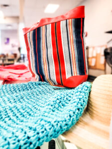 Red striped tote bag from Goodwill