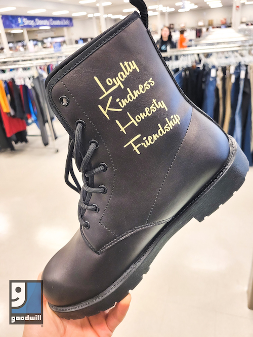 Black combat boot from Ohio Valley Goodwill