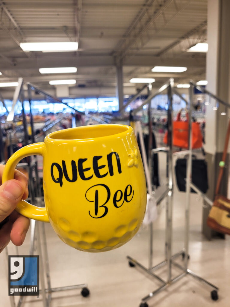 Queen bee yellow mug from Goodwill