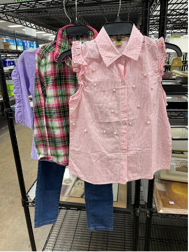 Back to school outfit pink shirt and jeans from Goodwill