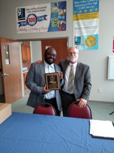 ORA Award Recipient, Antonio Adams with ORA President Tom Kinser.