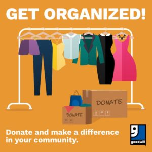 Graphic with text: Get organized! Donate and make a difference in your community