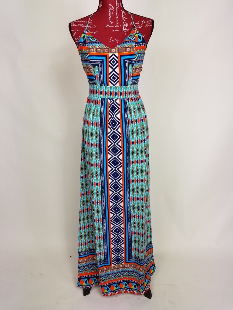 Blue patterned sundress from Ohio Valley Goodwill on a mannequin