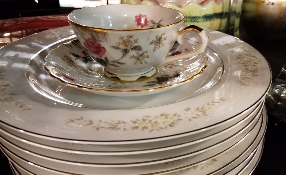 Porcelain teacup with white and pink flowers from Goodwill