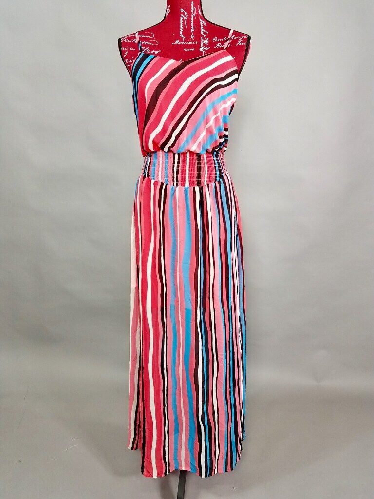 White And Blue Striped Maxi Dress